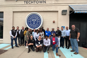 Group photo of the 2023 cohort, Ascend Energy & Mobility Accelerator, powered by VentureWell, TechTown Detroit, and DOE’s EPIC Prize