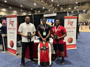 Reaction Technologies; Left to right: Brandon Martin, Jalen Martin, and Marcus Graham at the National Association of Basketball Coaches conference.