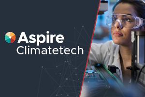 ASPIRE Climatetech; logos and photo of person with climate technology