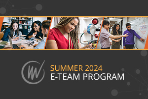 Summer 2024 E-Team Program; photos of student teams at work, VentureWell logo