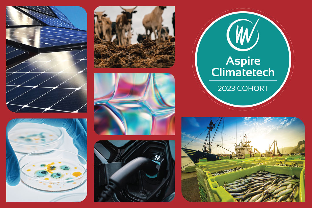 Aspire Climatetech 2023 Cohort; photos of climatetech and nature