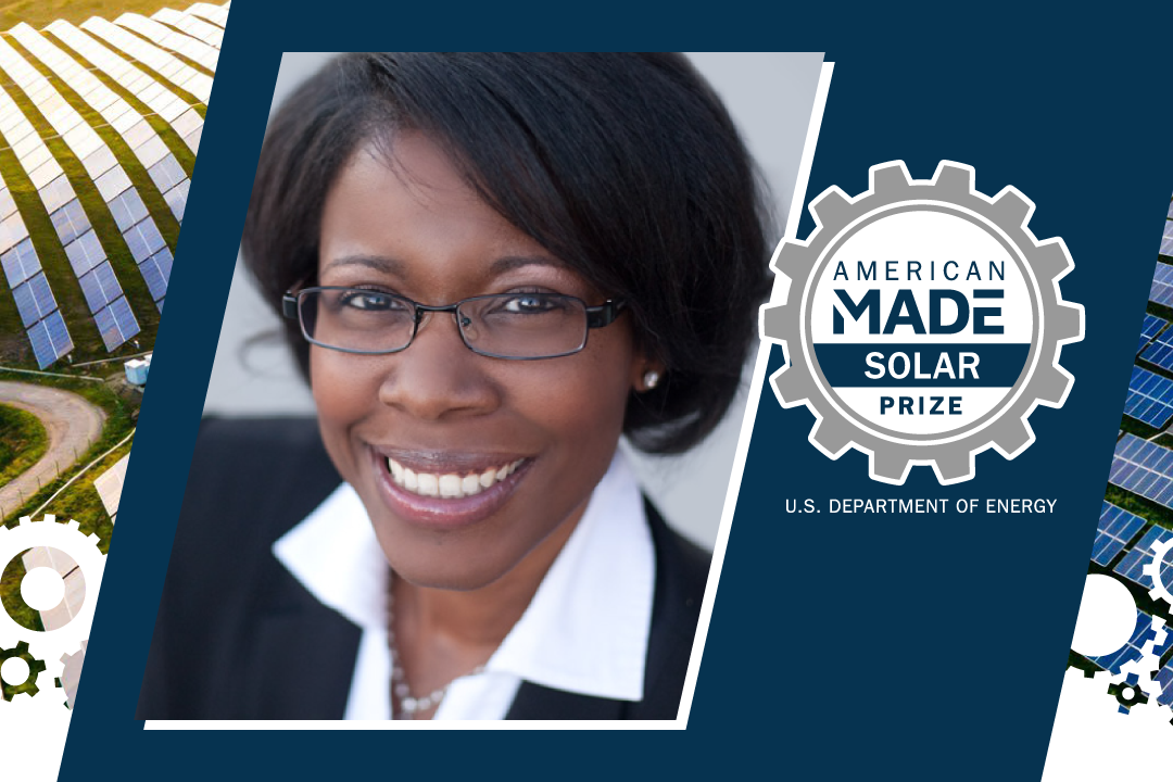 American-Made Solar Prize logo; headshot of Monique Dyers, founder and CEO of EmpowerSun Solutions