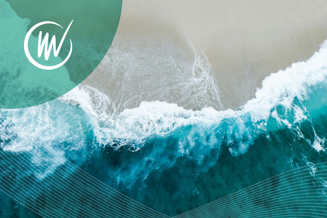 NOAA Climate Resilience Accelerator; photo of ocean wave with VentureWell logo