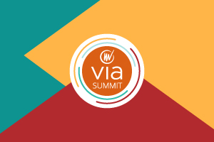 VIA Summit logo, teal and yellow and red colors