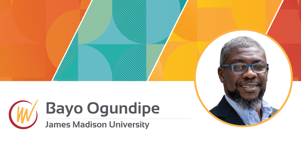 Bayo Ogundipe, James Madison University; headshot and abstract design