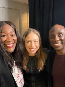 READI’s Elissa Russell; Dr. Chelsea Clinton, vice chair of the Clinton Foundation; and Kaakpema “KP” Yelpaala, chair and co-founder, InOn Health, and chair and founder, access.mobile International, Inc.; at the CGI U annual meeting plenary